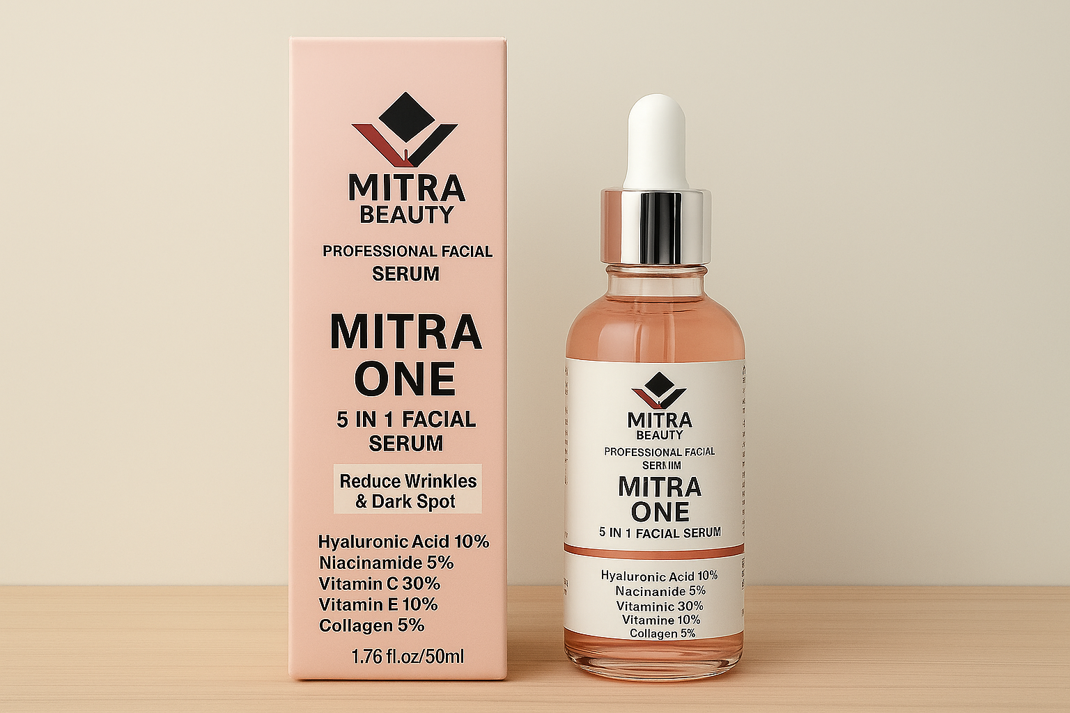 Revitalize Your Skin with Our 5-in-1 Facial Serum: Achieve Fine Line Reduction, Firmness, Pore Minimization, Deep Moisturization, and Brightening Benefits with Vitamin C and Hyaluronic Acid